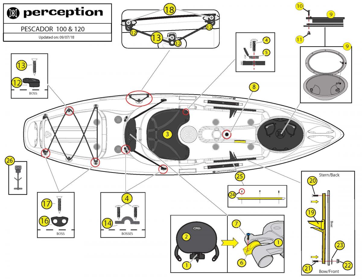 Pescador 10 & 12 Replacement Parts, Perception Kayaks, USA & Canada